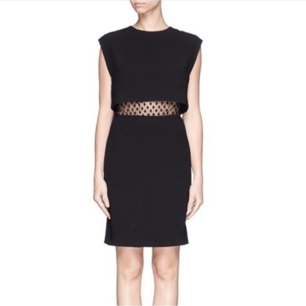 Sandro Paris R3835H‎ Textured Polka Dot Mesh Illusion Black Dress 1